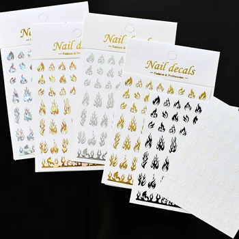 3D Голографические наклейки для ногтей с огненным пламенем, Золотые, Серебряные, Черные, Огненные Наклейки для маникюра, Бронзовая Бабочка, слайдер для красоты кончиков ногтей