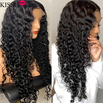 KISSU Оптовая продажа, Кружевной фронтальный парик с водной волной, Бразильские парики из человеческих волос с кружевной передней частью, парики для чернокожих женщин, парик с кружевной застежкой 4x4