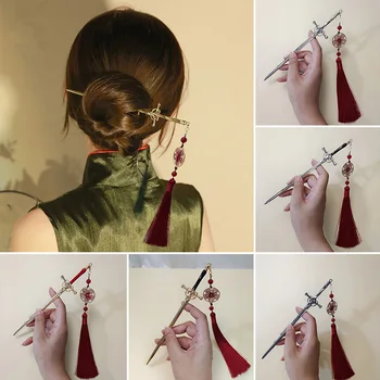Винтажная подвеска-меч с кисточкой, палочки для волос для женщин, шпильки в китайском стиле, палочки для еды, модные аксессуары для волос