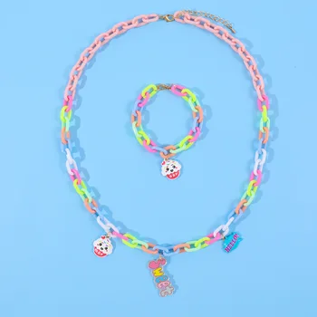 Детские украшения Для девочек, акриловое ожерелье с открытой цепочкой, набор браслетов, подвеска-улыбка из сплава мороженого