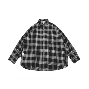 Модная рубашка Cityboy Oversize Для мужчин, свободные повседневные винтажные рубашки-карго в клетку с длинным рукавом, мужская уличная одежда в стиле хип-хоп