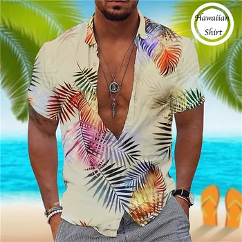 Мужская рубашка Лето 2023, Гавайская Рубашка, Мужские 3D Принты Кокосовой Пальмы, Графические Уличные Повседневные Топы С Короткими Рукавами, Мужская Одежда