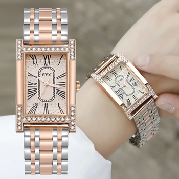 Новые женские часы Качественные часы Модные Мужские часы Наручные часы из нержавеющей стали Роскошные Квадратные часы Relogio Feminino