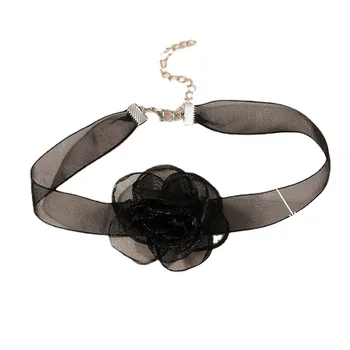 Ожерелье-чокер с цветочным воротником, сексуальные черные тюлевые чокеры, ожерелья, украшения для вечеринки, маскарадный костюм