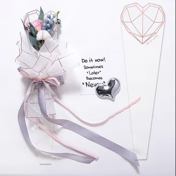 подарочная упаковка 40шт, полиэтиленовый пакет с красочным ромбовидным рисунком, целлофановый пакет, Упаковка для букета роз, обернутая в бумагу с одним цветком