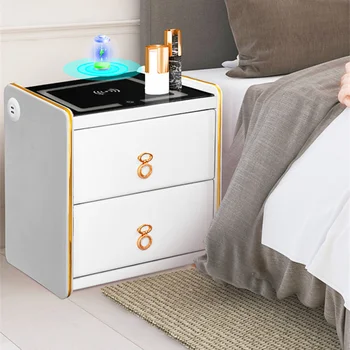 Умная прикроватная тумбочка, беспроводная зарядка для отеля со светодиодом, многофункциональный деревянный приставной столик, USB-зарядка, шкаф для хранения в спальне