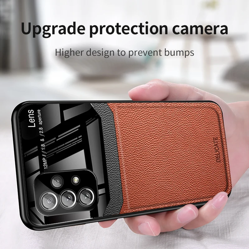 Роскошный Оригинальный Акриловый Кожаный Чехол Для Samsung Galaxy A73 5G Camera Protect Чехол для Телефона GalaxyA73 A73 Silicone Frame Coque . ' - ' . 5